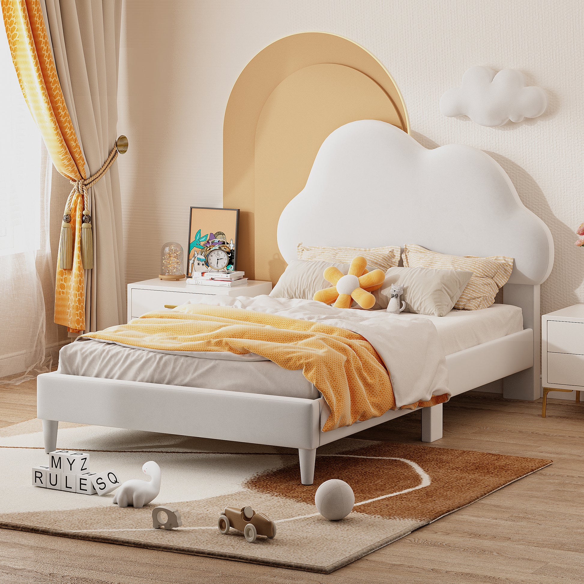 Melodi Cloud Shape Velvet Youth Platform Bed