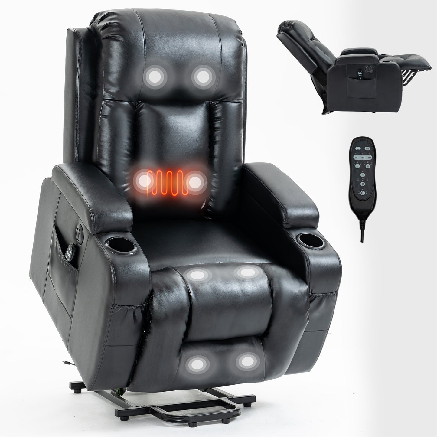 Vespera Faux Leather Power Lift Recliner with Head & Massage, Black