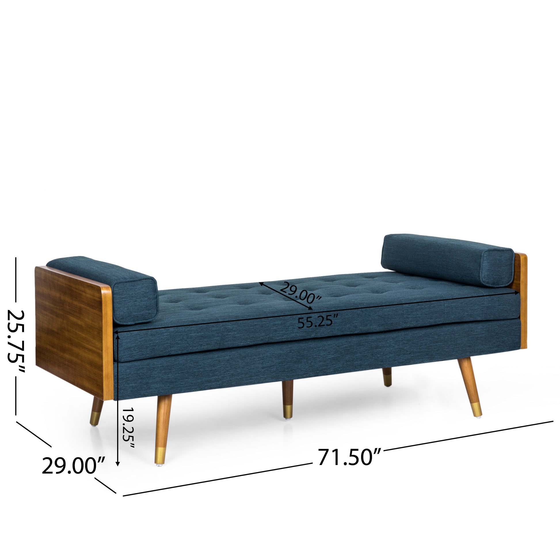 Thelma Mid-Century Modern Chaise Lounge, Navy & Walnut