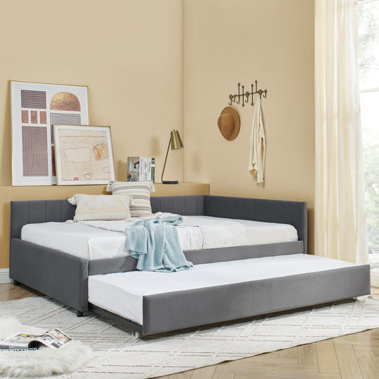 Fulton Full Size Velvet Daybed & Trundle Set, Gray