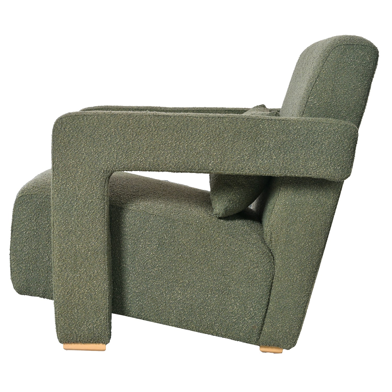 Axel Mid-Century Modern Boucle Arm Chair with Lumbar Pillow, Green