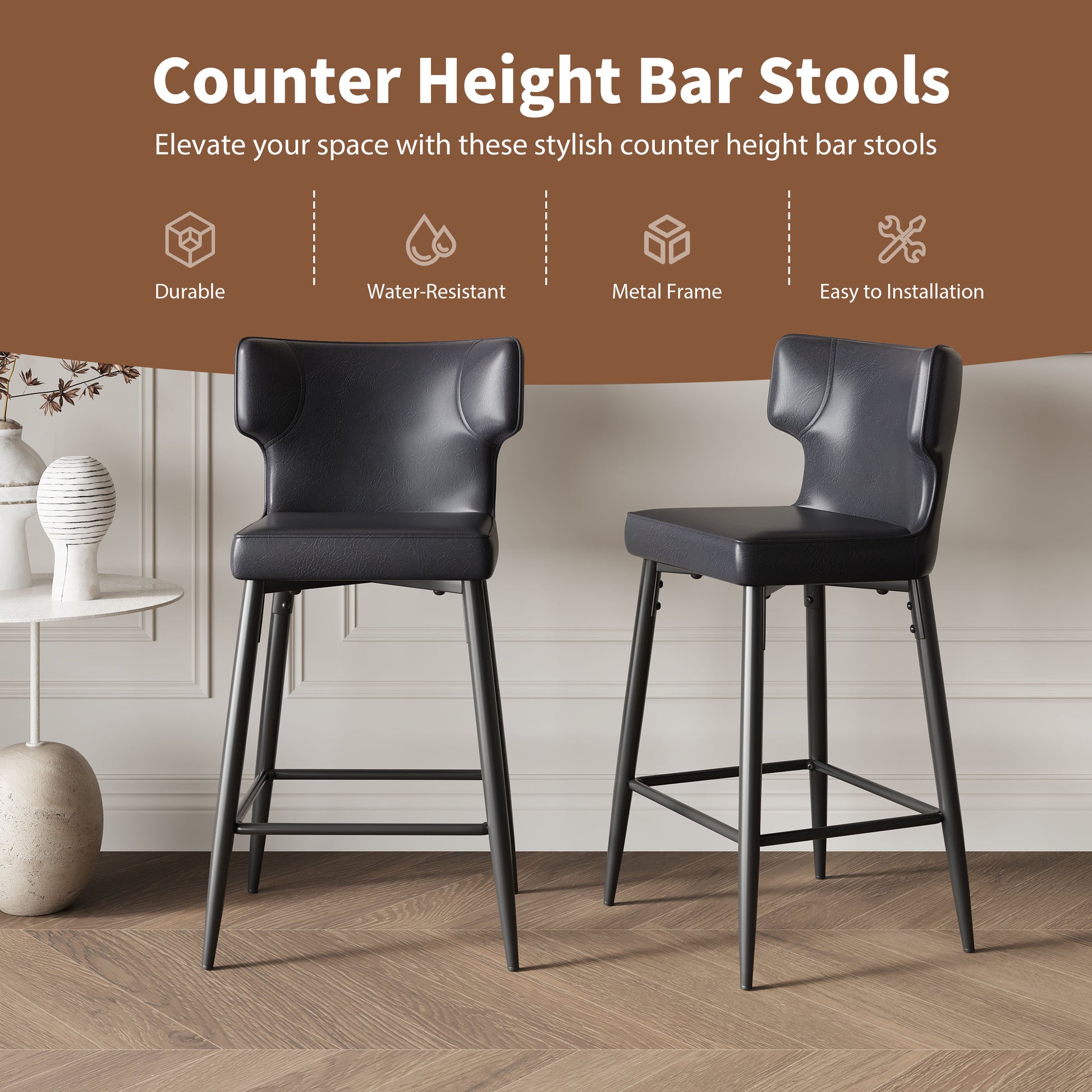 Nyx Modern 28' PU Leather Bar Stools Set of 2 Black