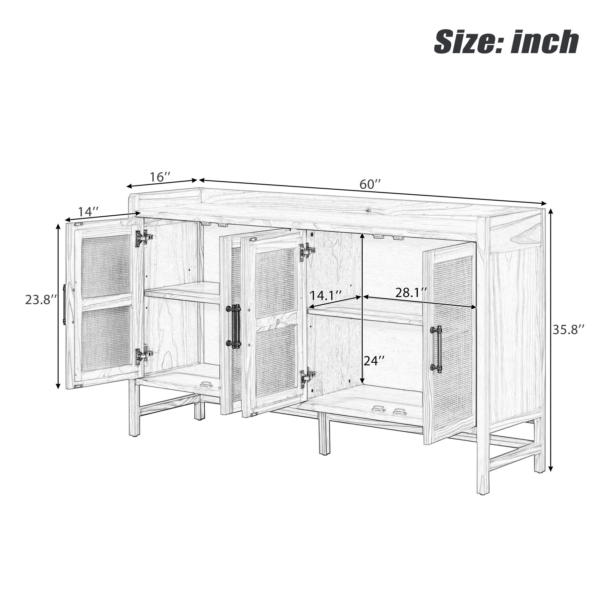 Halcyon Rustic Cabinet with Rattan Doors, Natural