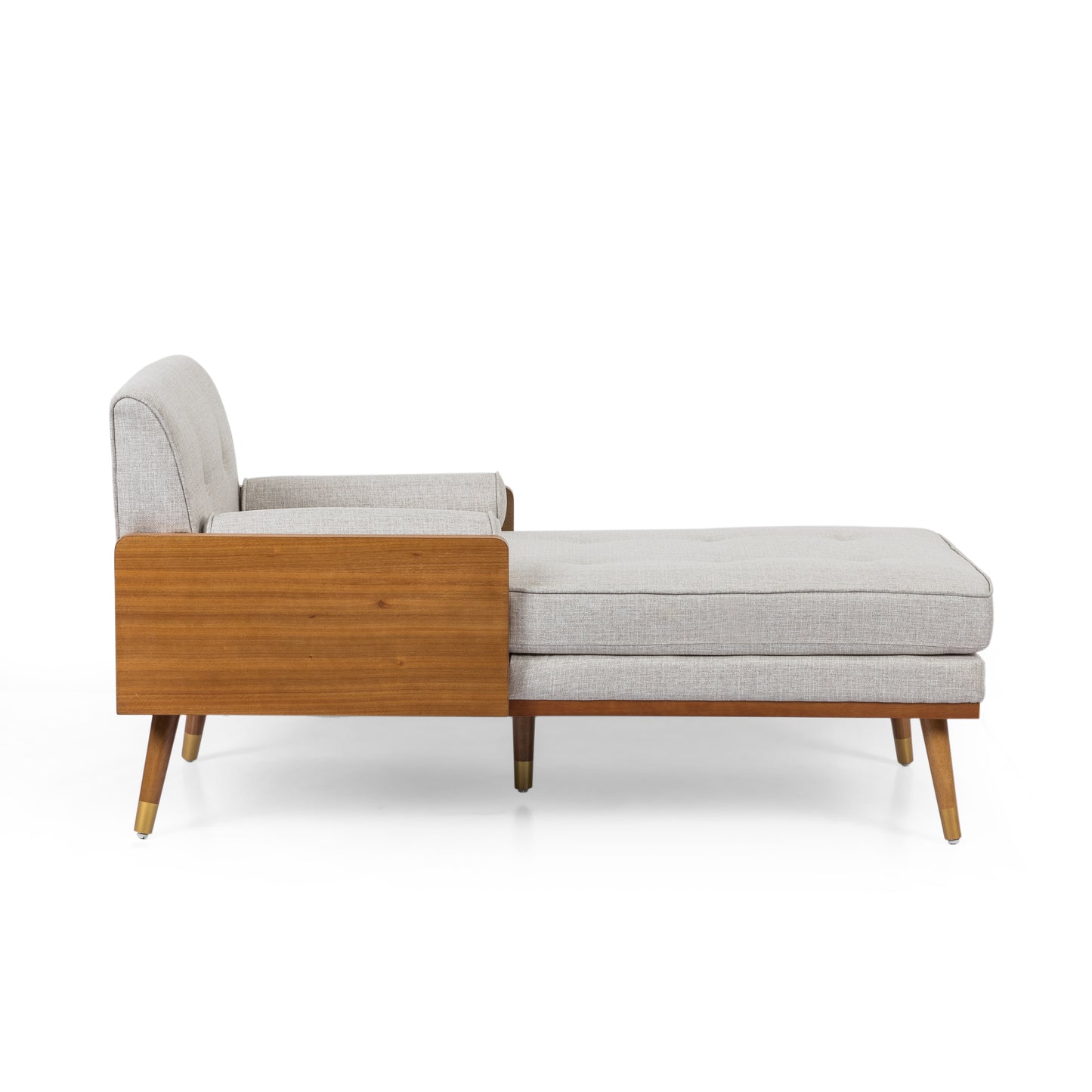 Romilly Mid-Century Modern Chaise Lounge, Beige & Walnut