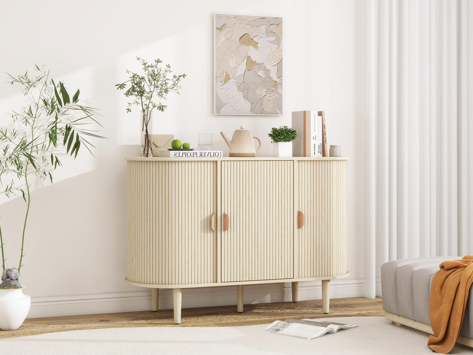 Braxton Modern 3-door Sideboard Cabinet, Natural