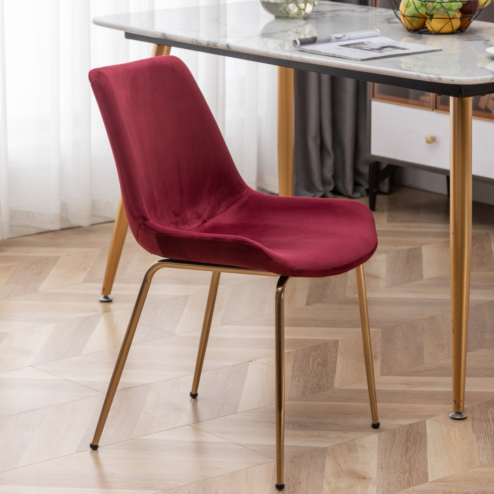 Aufurr Modern Velvet Dining Chair, Set of 2, Red 840155206519