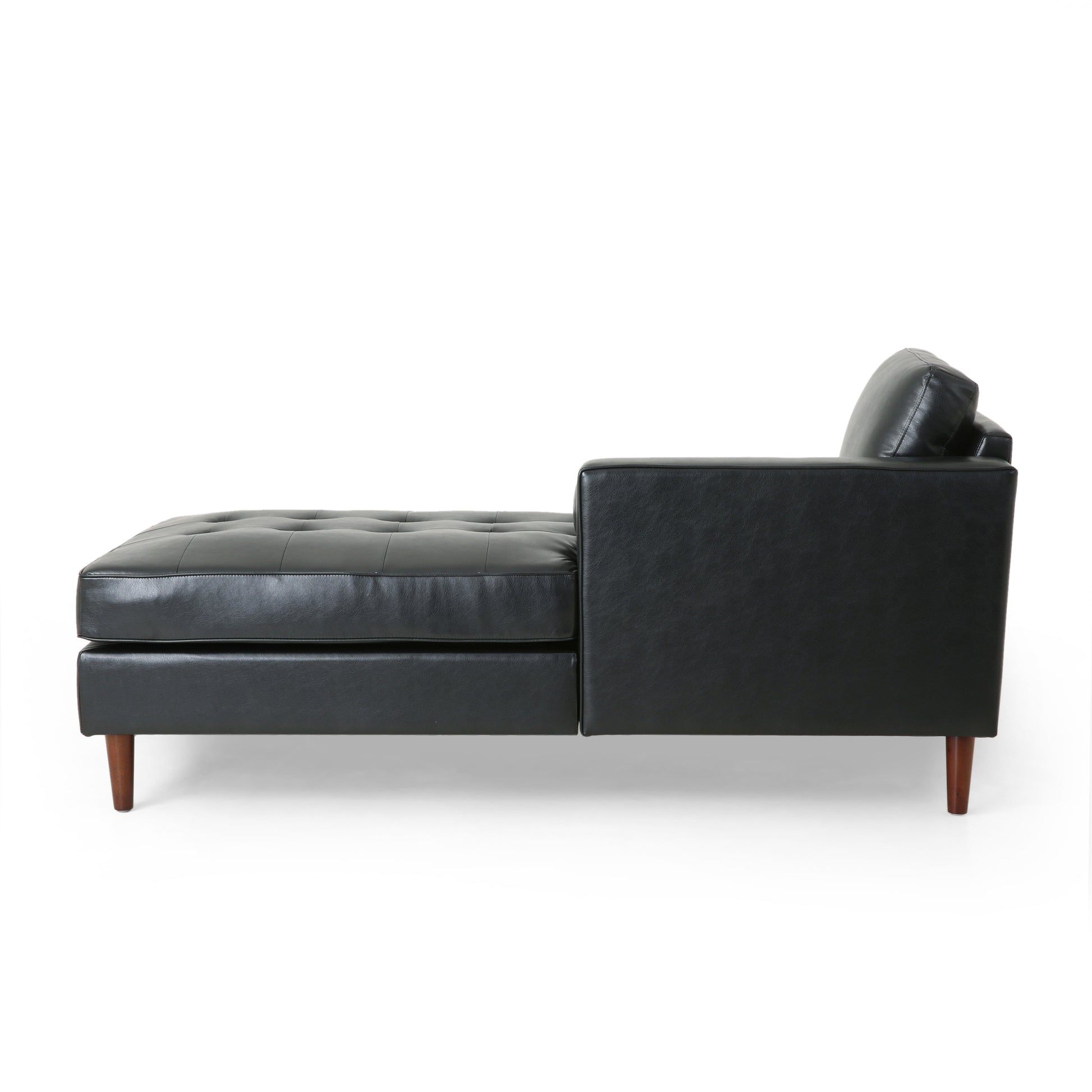 Pearl Modern PU Leather Chaise Lounge with Peg Legs, Black