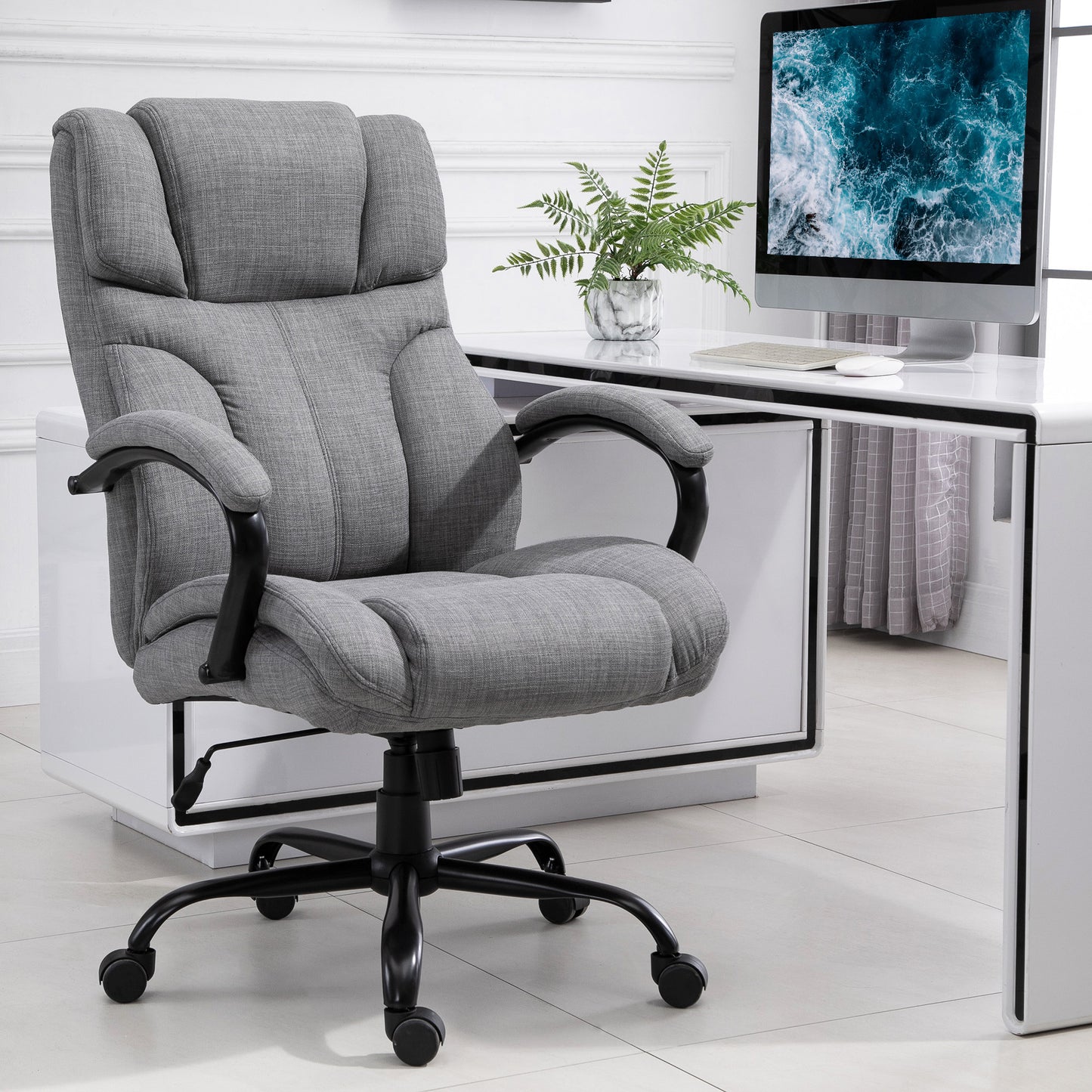 Angelina Big & Tall Linen Upholstered Office Chair, Gray