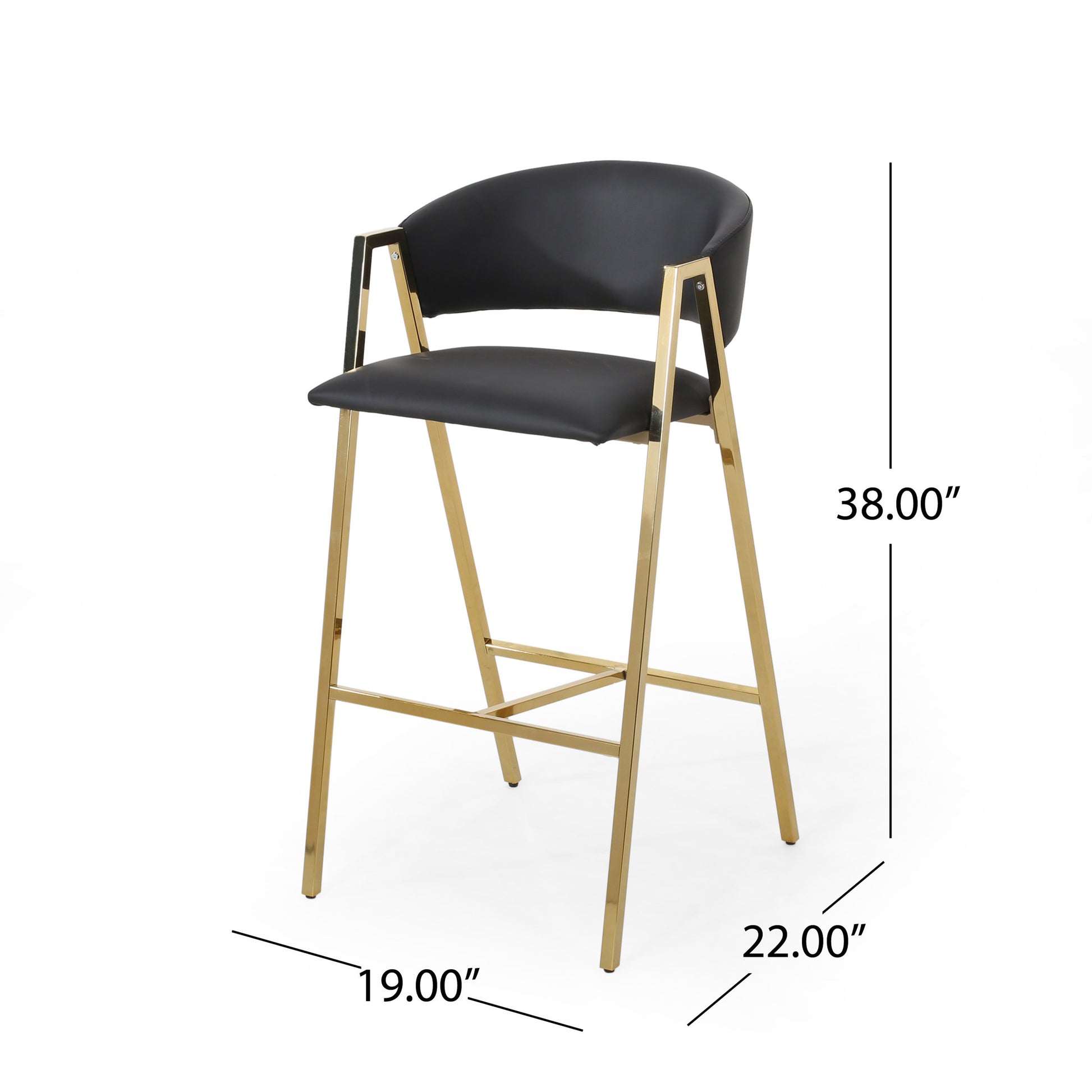 Misha Modern Black PU Leather & Gold Bar Stools Set of 2