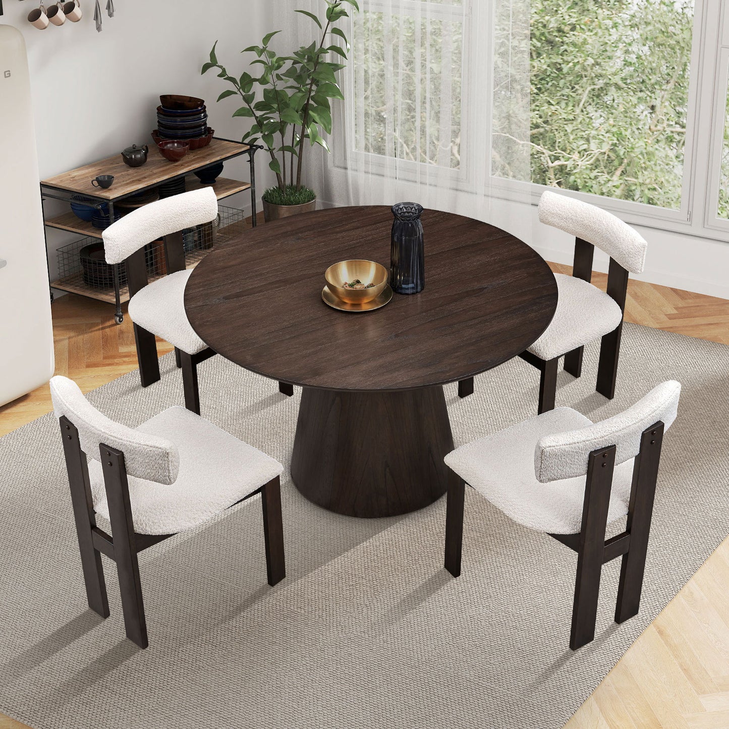 Bernadette 47.24'' Round Mid-Century Modern Dining Table, Dark Brown