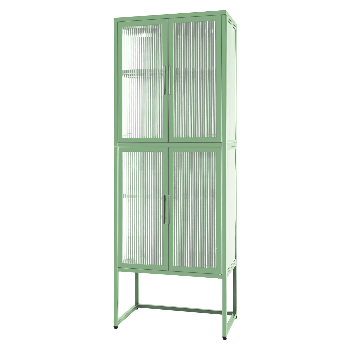 Zane 4-Door Metal Cabinet with Glass Doors, Light Green