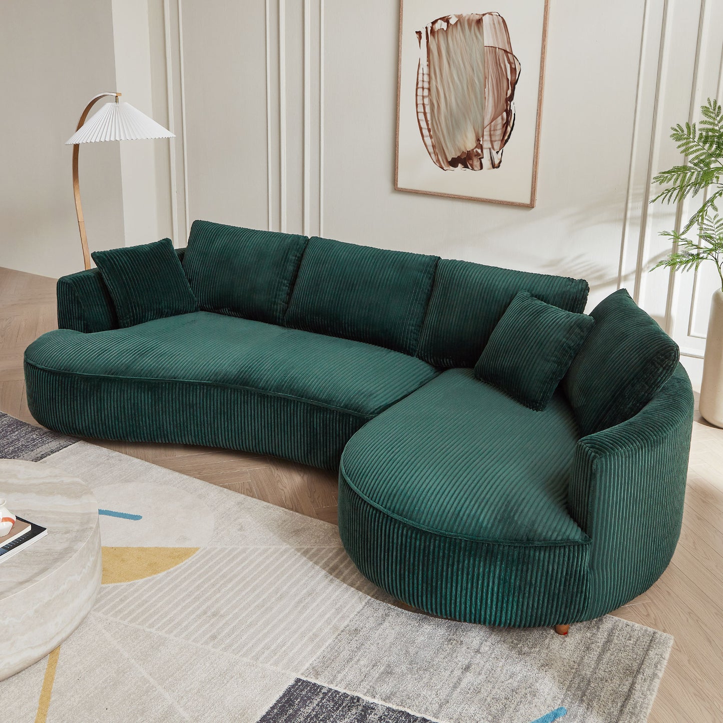 Leota 122" Corduroy Upholstered Sectional , Green