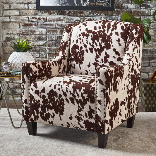 Ranger Velvet Studded Cow Pattern Arm Chair