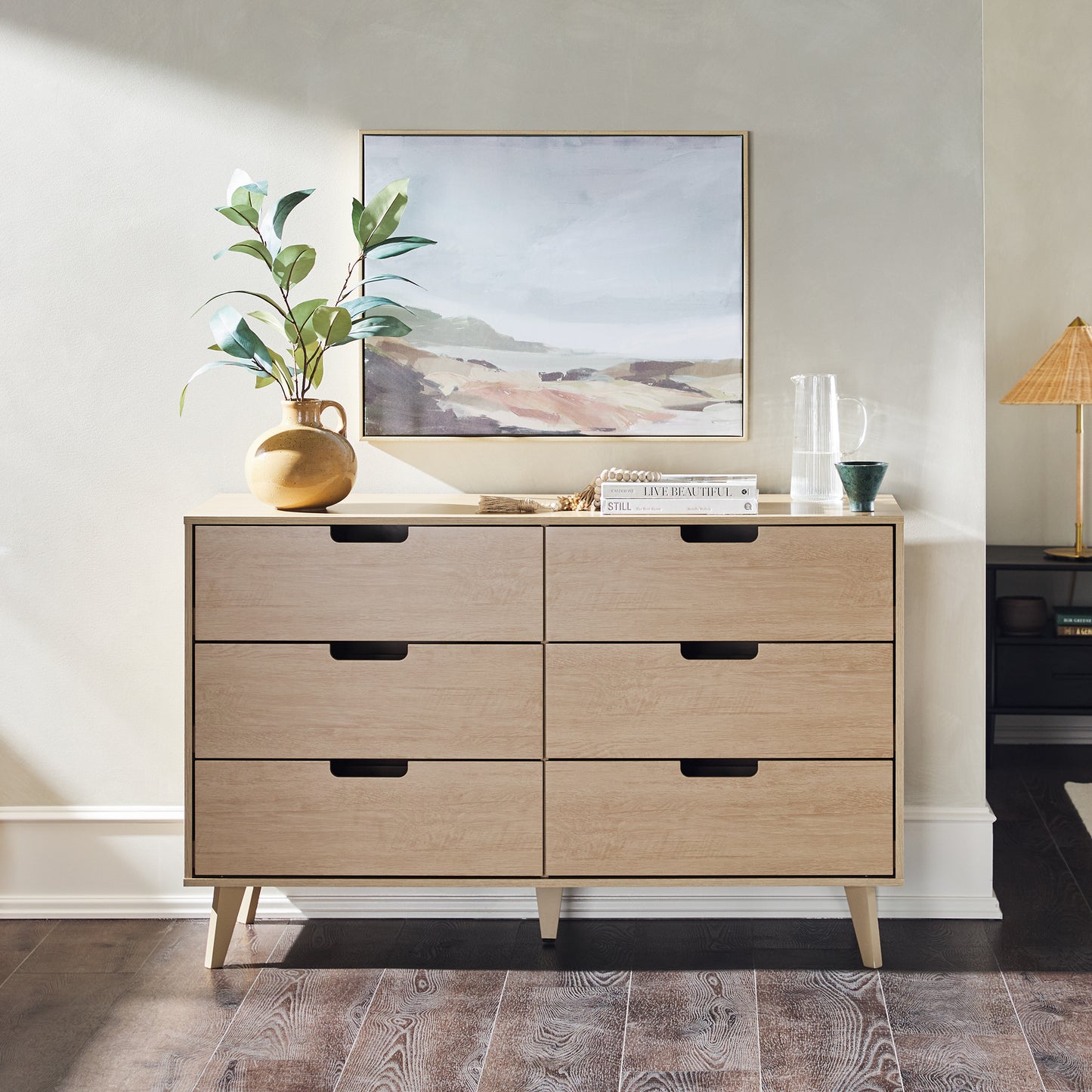 Agnes Mid-Century Hans 6-Drawer Dresser with Cut-Out Handles, Riviera