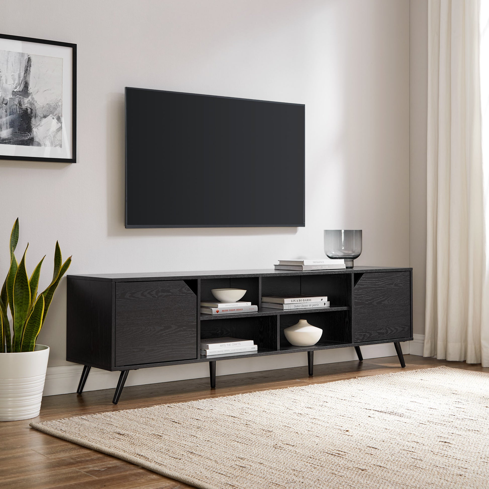 Helena Contemporary 2-Door Minimalist TV Stand for TVs up to 80 inches – Black