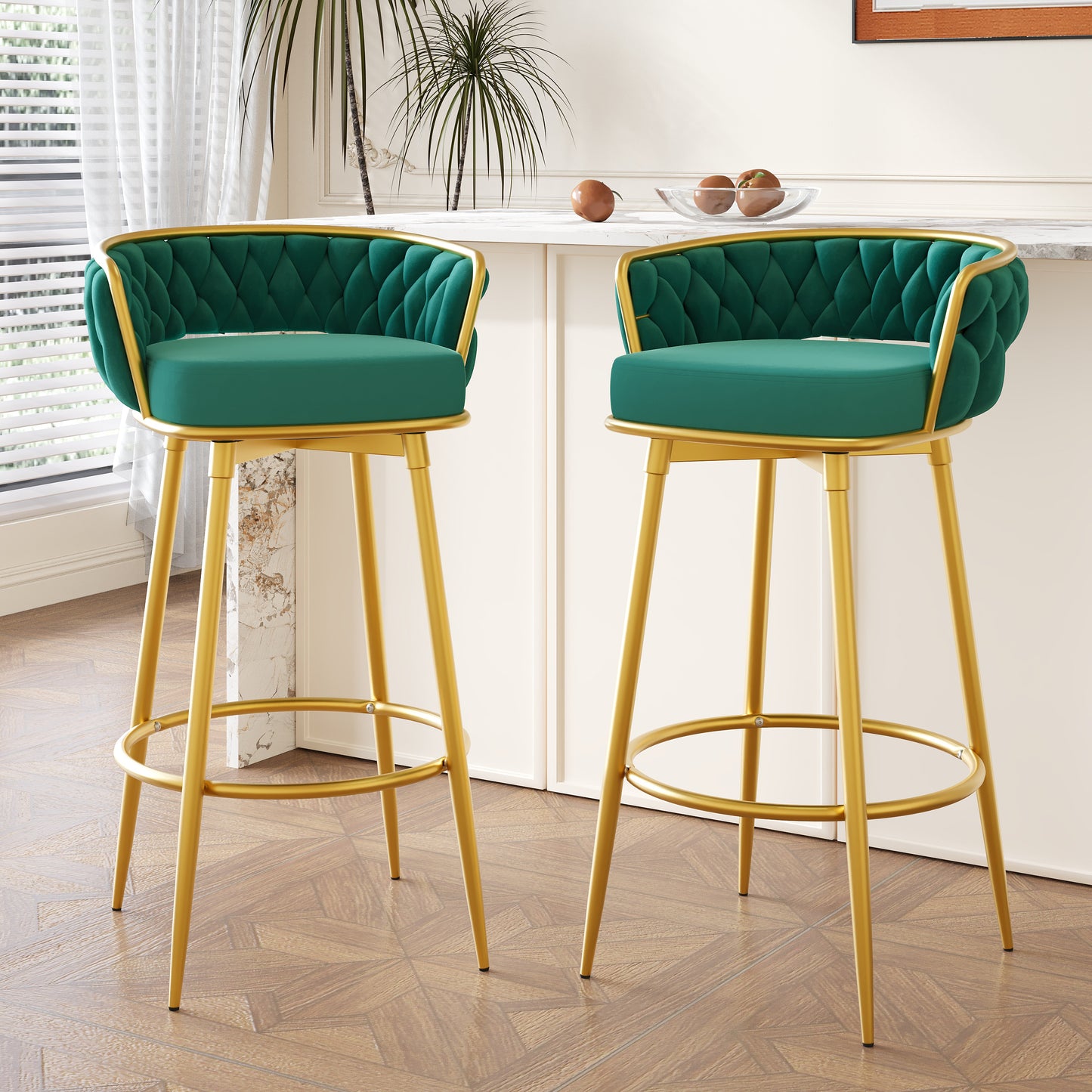 Azariah 31.5' Velvet Swivel Bar Stools Set of 2 Green