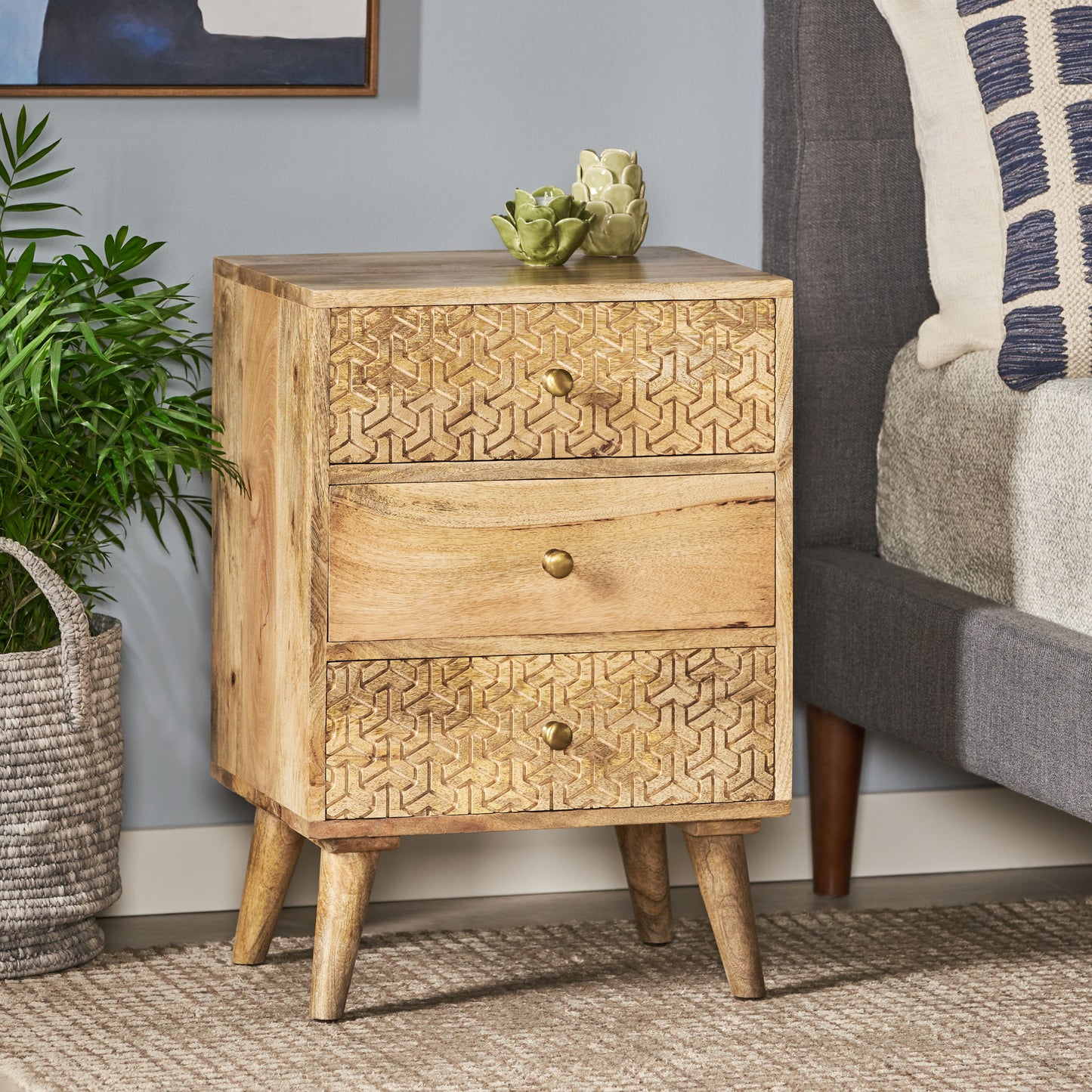 Minnie Boho Wooden 3-Drawer Nightstand