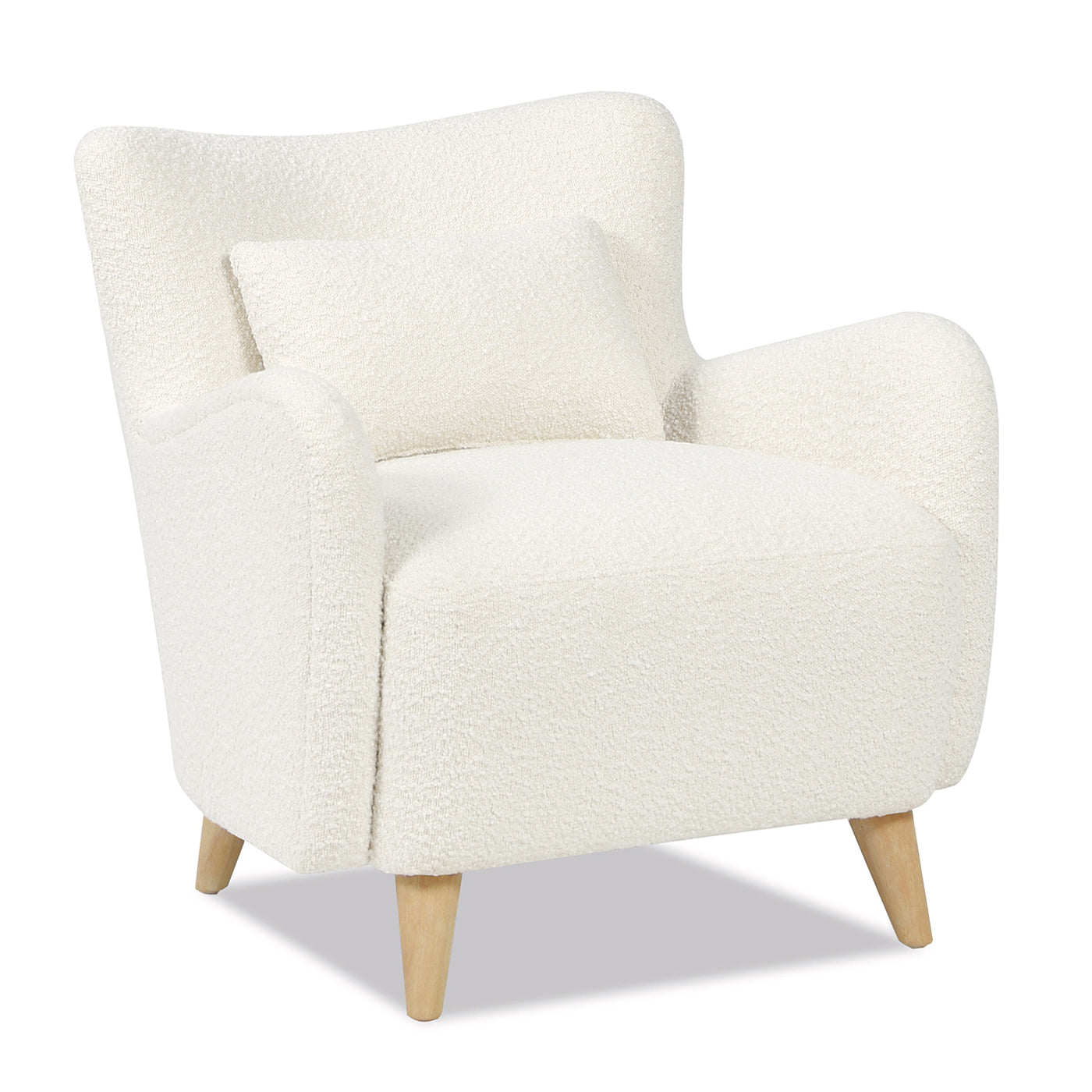 Lune 30' Curved Arm Accent Chair with Lumbar Pillow, Ivory White Boucle