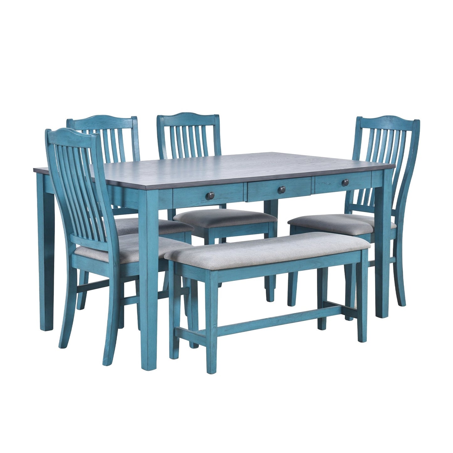 Brooklyn Mid-Century Modern 6-Piece Dining Set, Blue