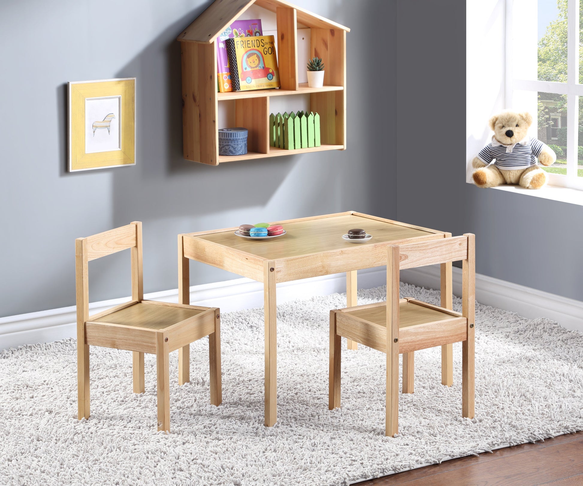 Della 3-Piece Solid Wood Kids Table & Two Chair Set, Natural