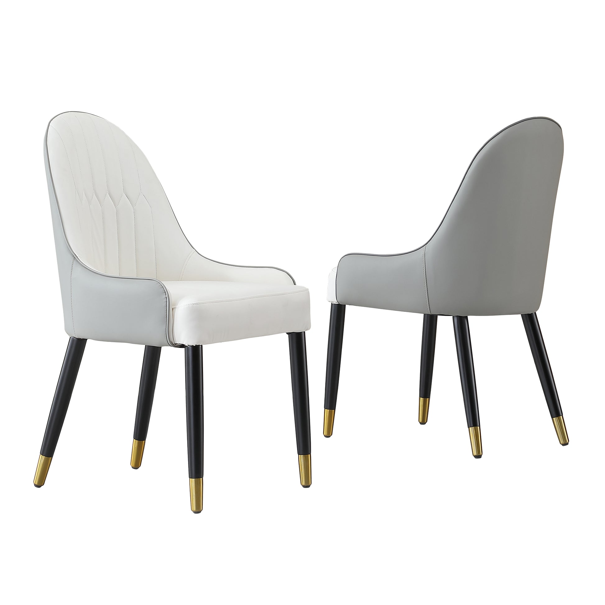 Zyra PU-Leather Side Chairs with Gold Tipped Metal Legs Set of 2 Gray & White