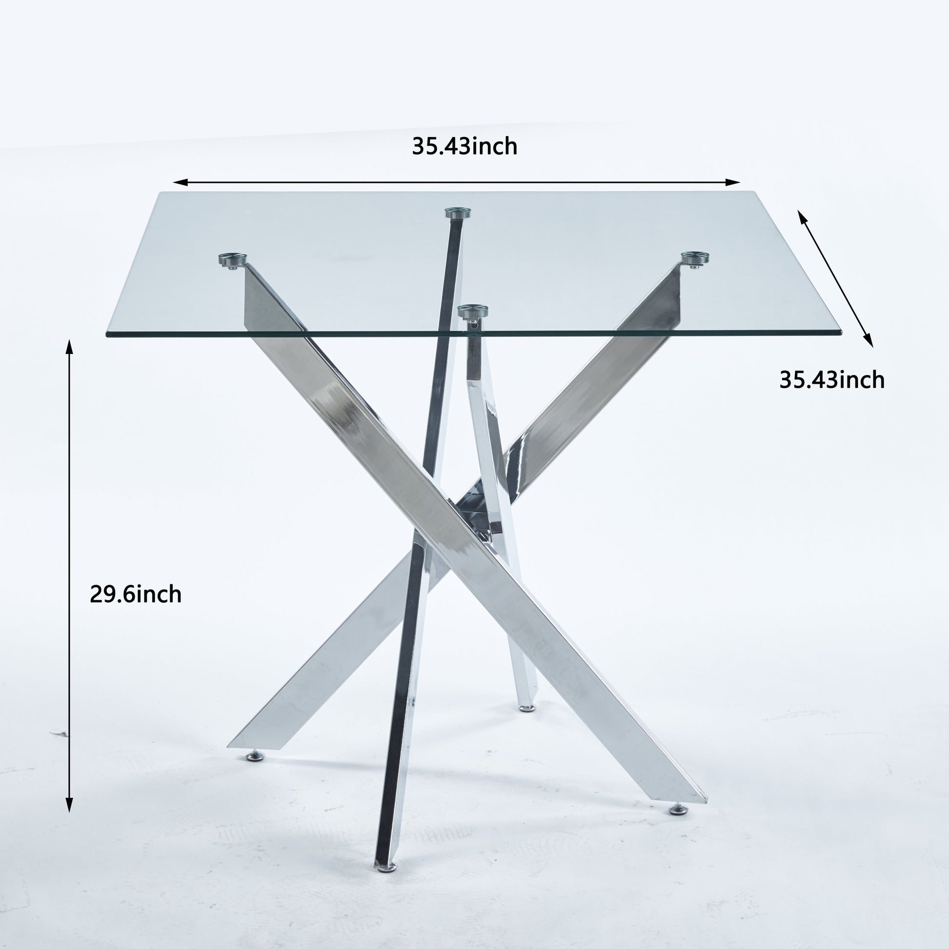 Iola Modern Square Glass Top Dining Table with Crossed Metal Legs