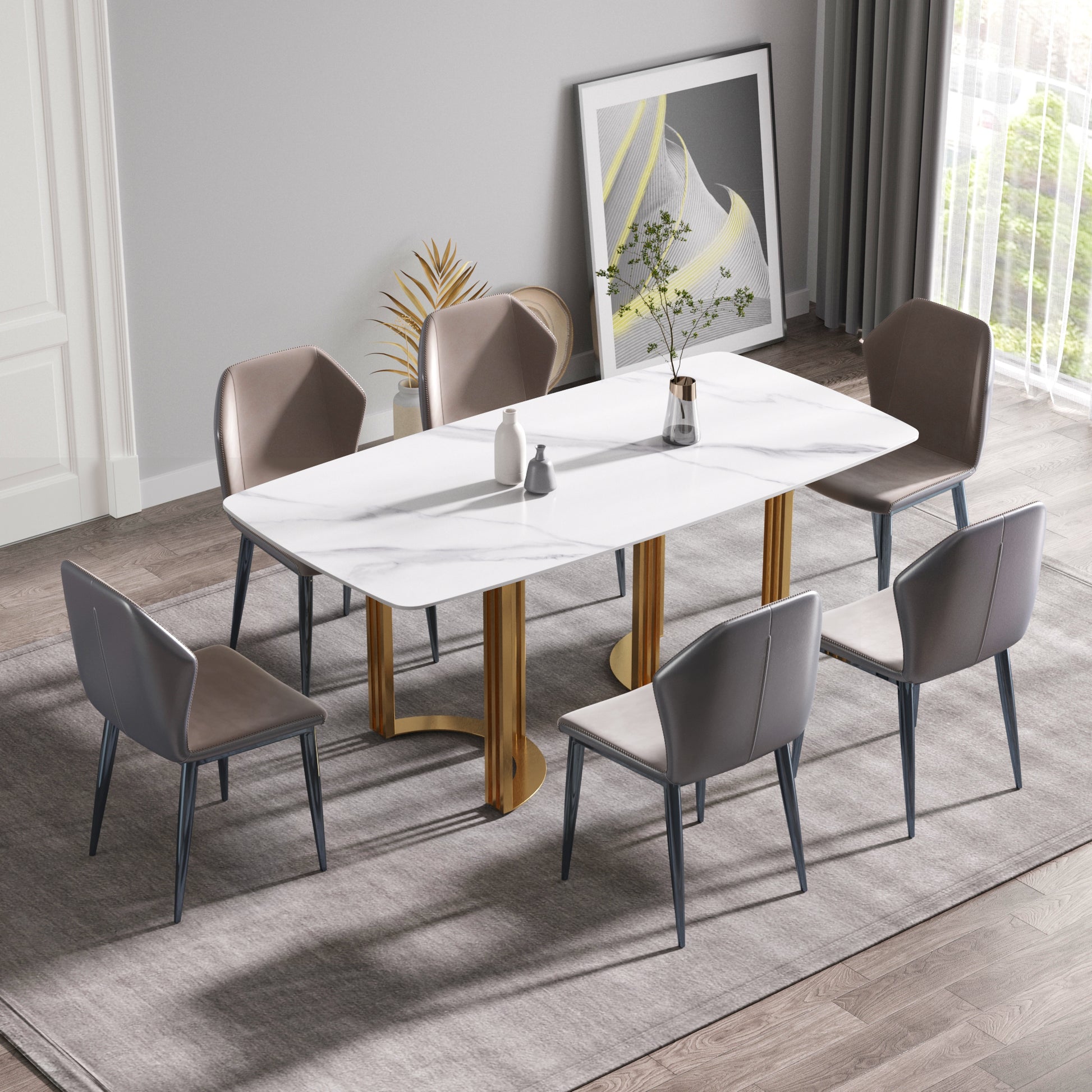 Moto II 70.8" Modern Sintered Stone Dining Table with Gold Base