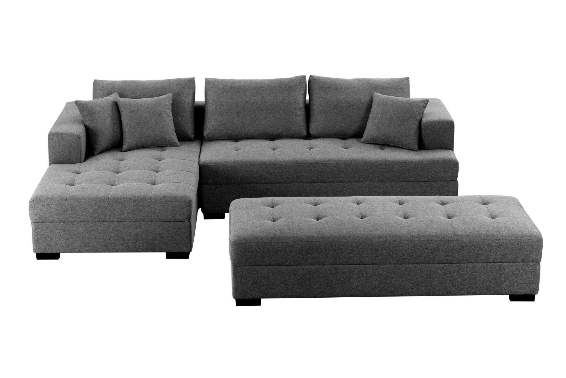 Jansen 111'' L-Shape Sectional & Ottoman Set - Dark Gray