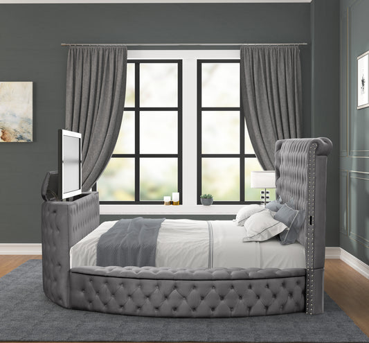 Maya Modern Style Crystal Tufted King Bed Made with wood in Gray