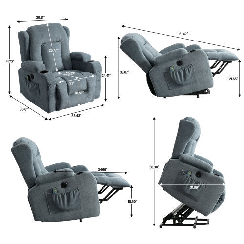 Whitlea Power Lift Recliner with Infinite Position, Heat, & Massage, Gray