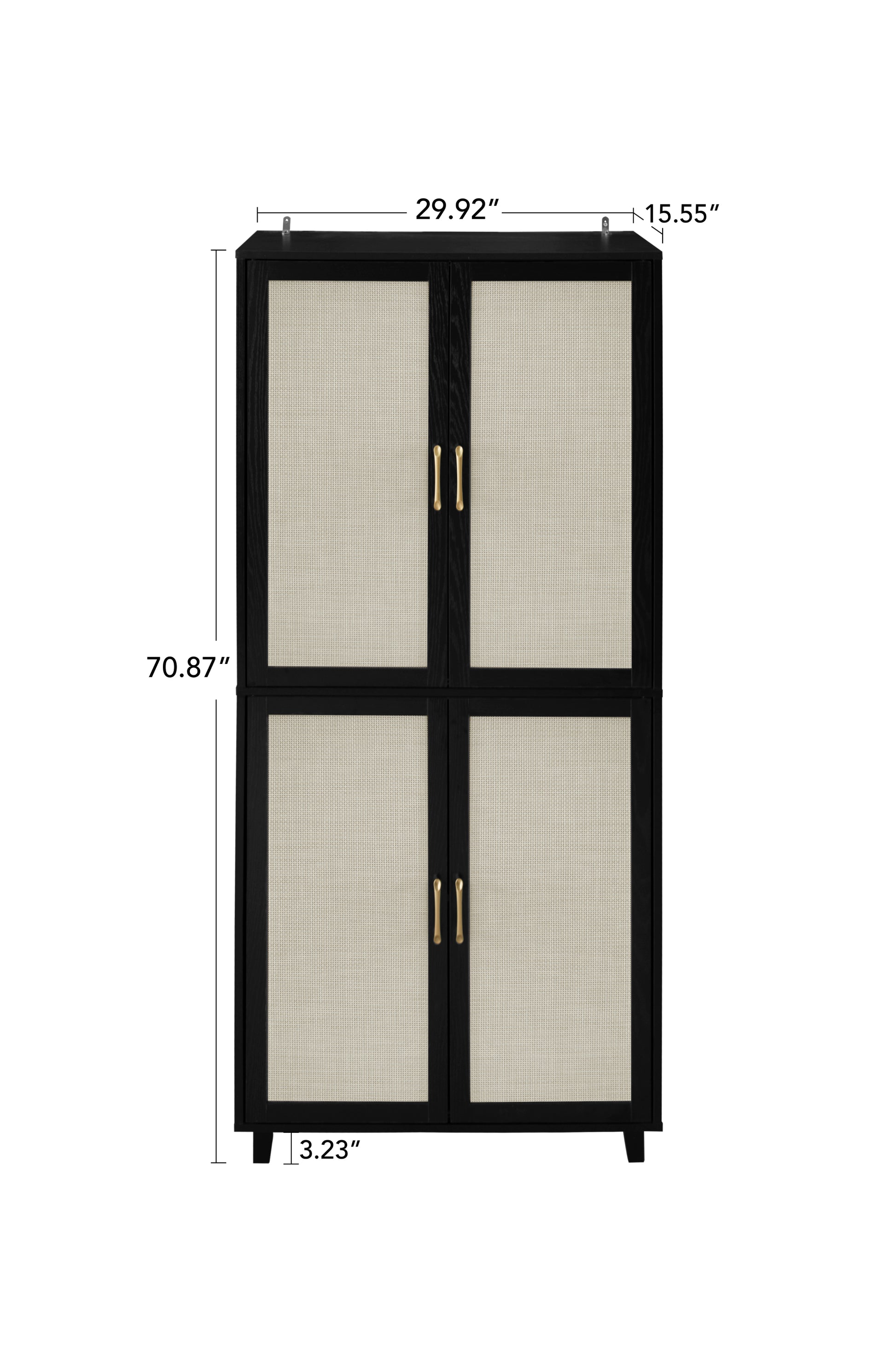 Owen 4-Door Cabinet in Black with Natural Rattan Fronts