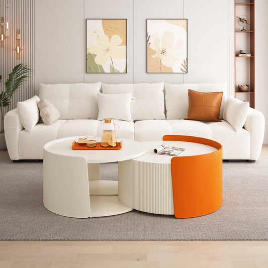 Noralie Modern Nesting Tables with Extendable Top, White & Orange