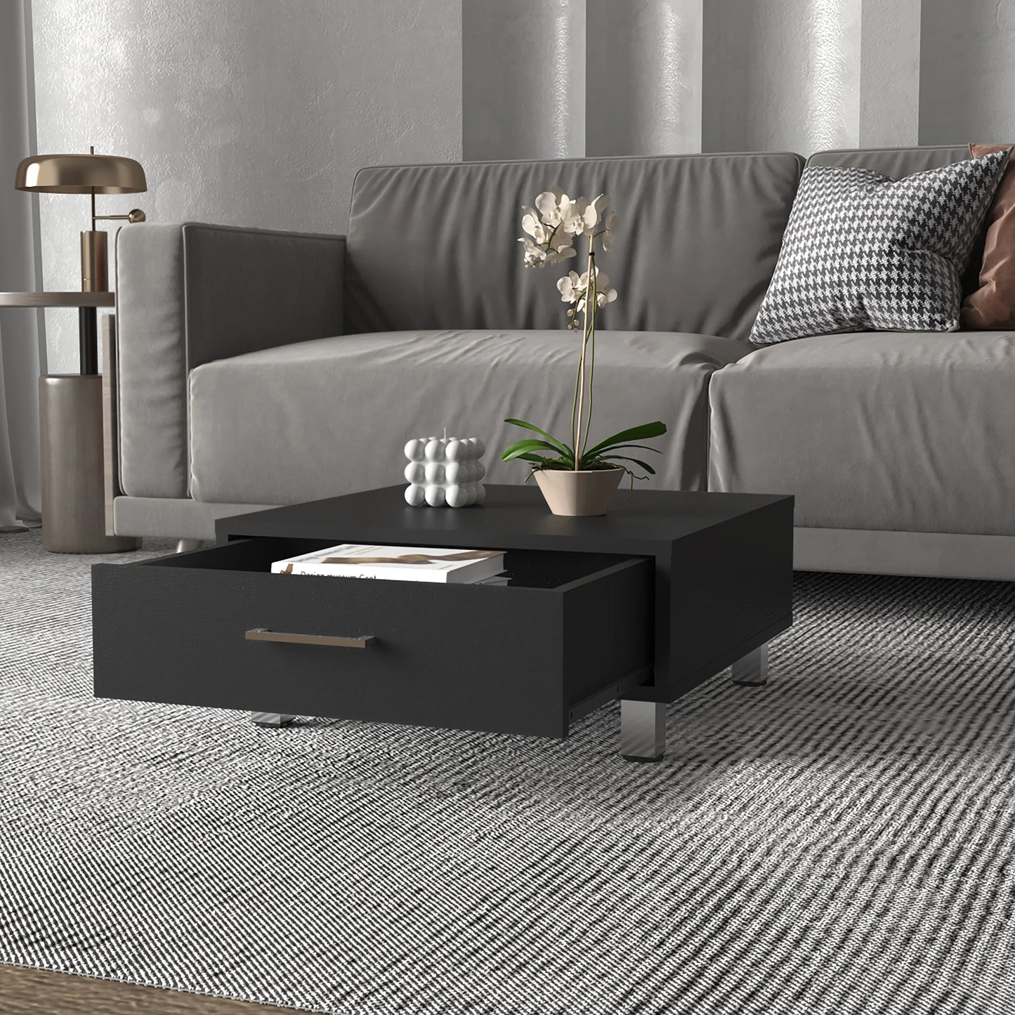 Black Wengue 1-Drawer Rectangle Coffee Table