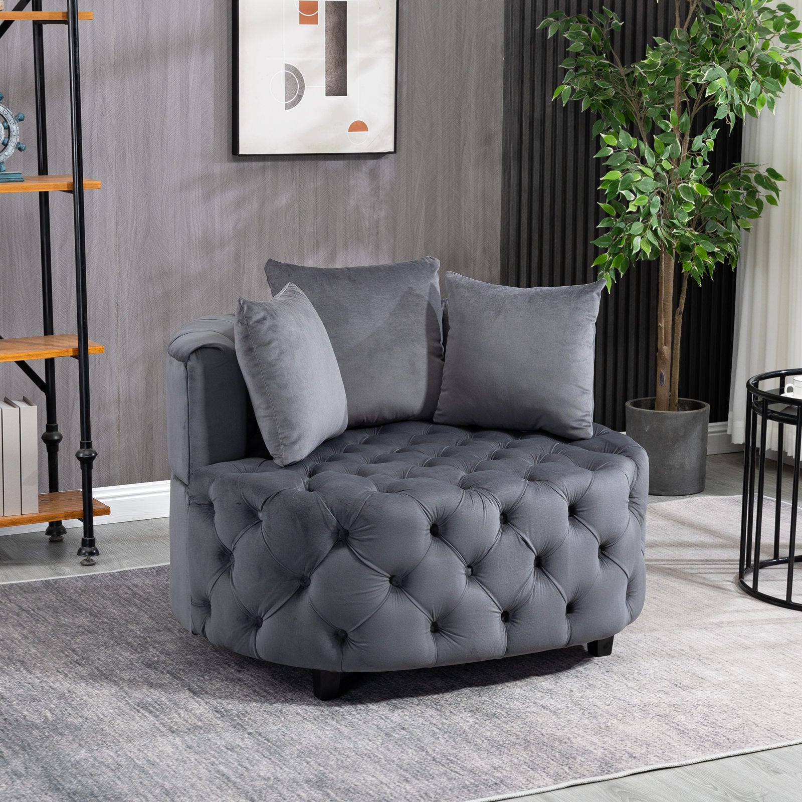 Fayola Velvet Akili Accent Chair, Gray