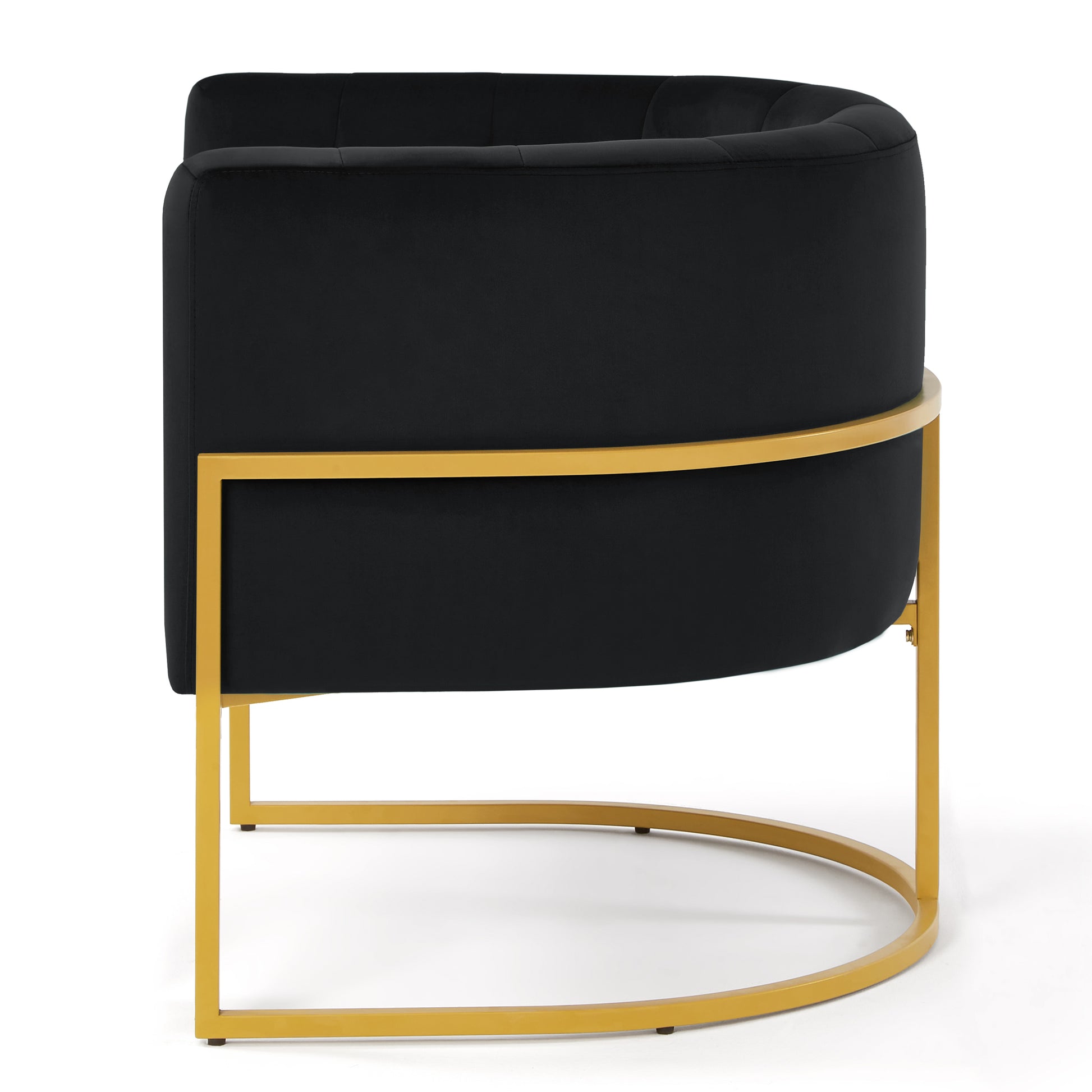 Fern Black Upholstered Velvet Accent Chair with Golden Metal Stand and Curved Backrest