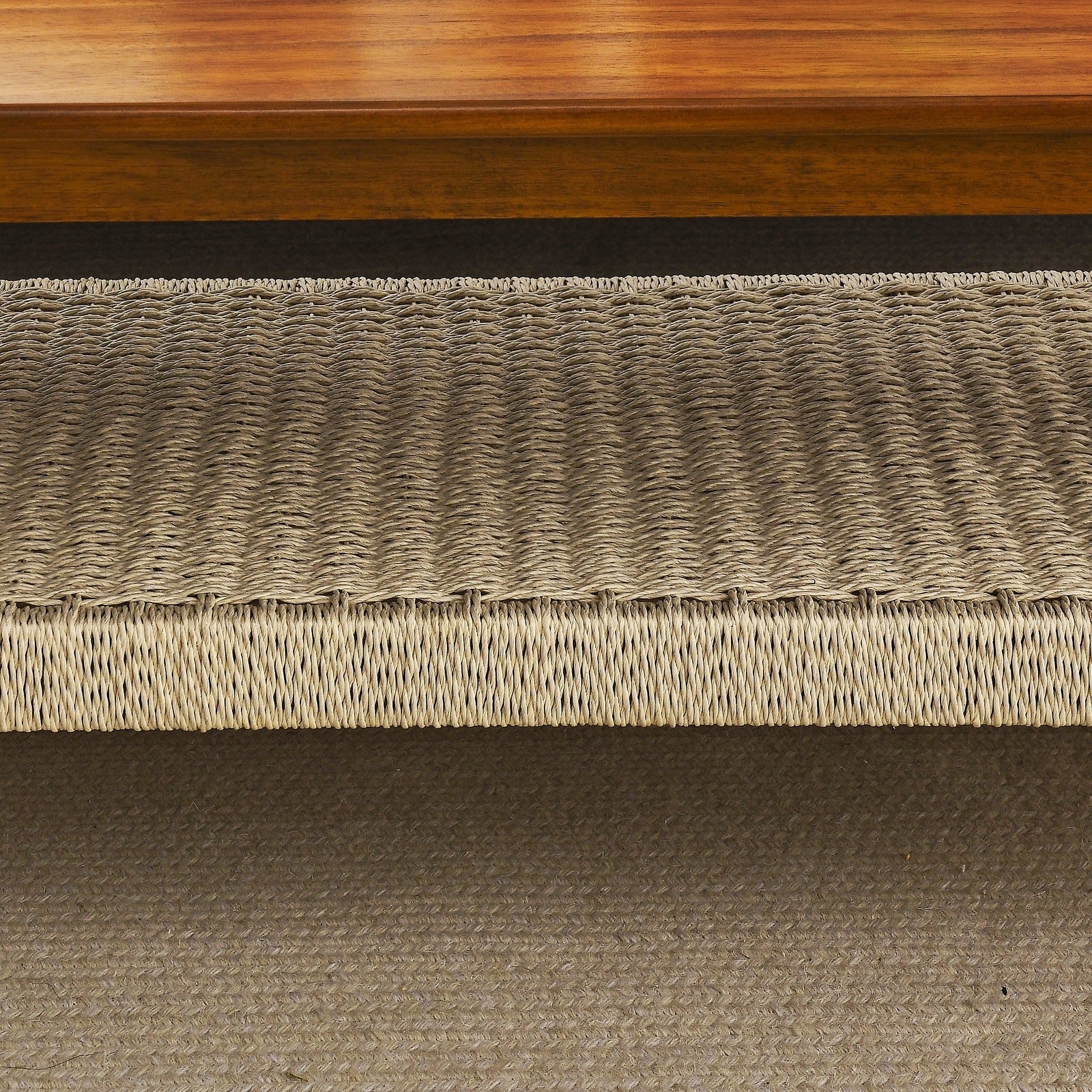 Gretta Mid-Century Modern Coffee Table with Woven Bottom Shelf, Walnut