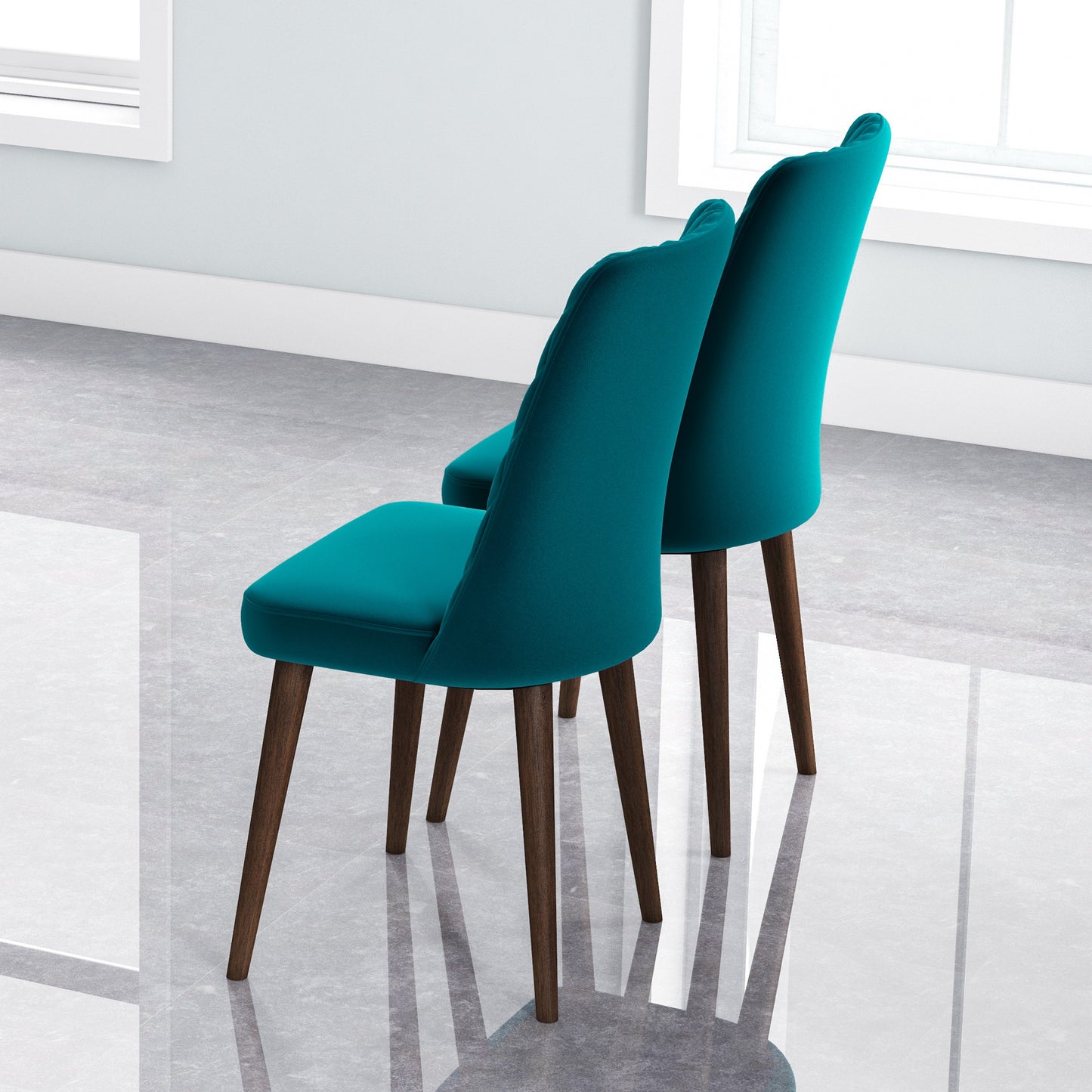 Katie Mid-Century Modern Velvet Dining Chair Set of 2 Teal