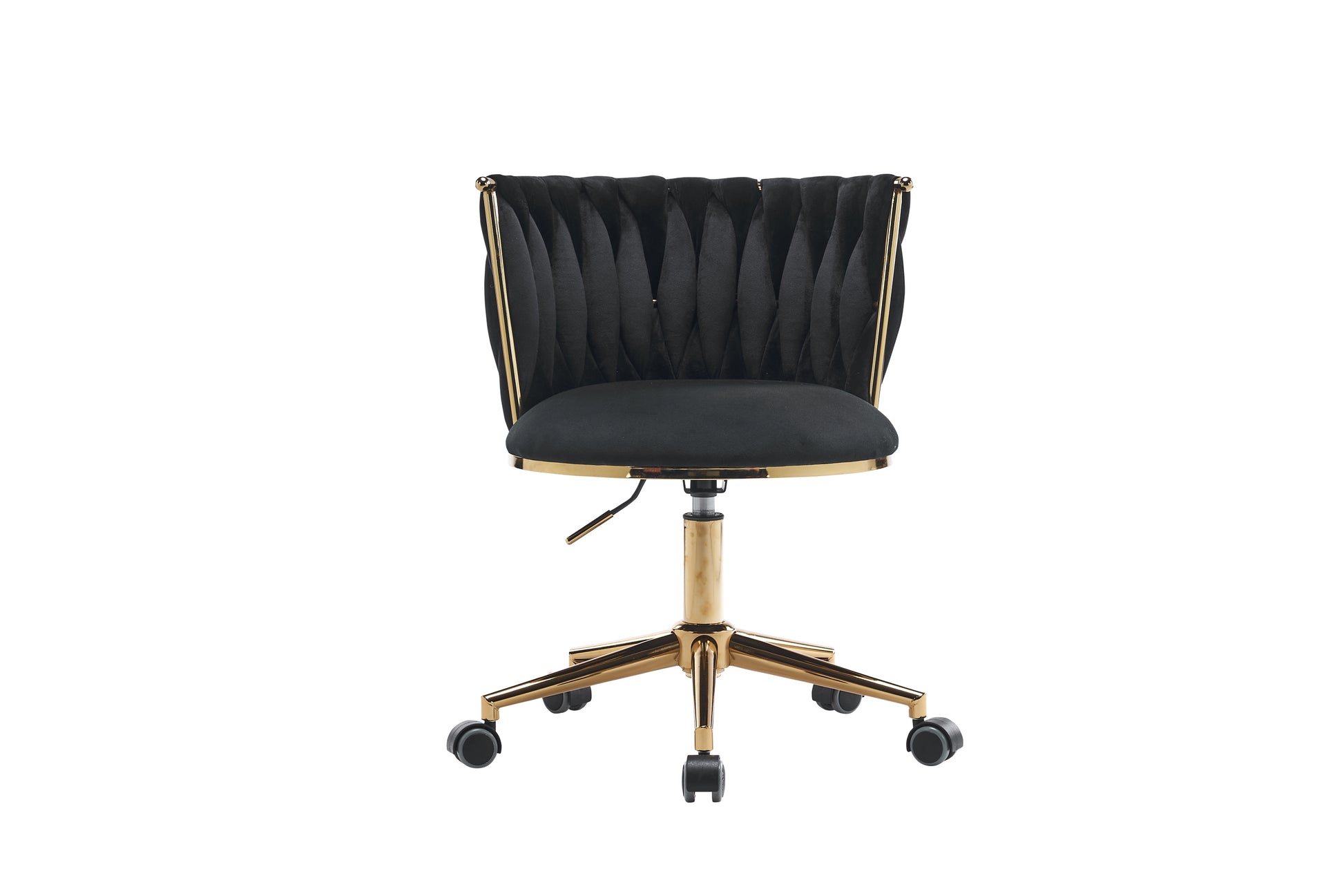 Emme Gold Framed Velvet Office Chair with Gold Base - Black