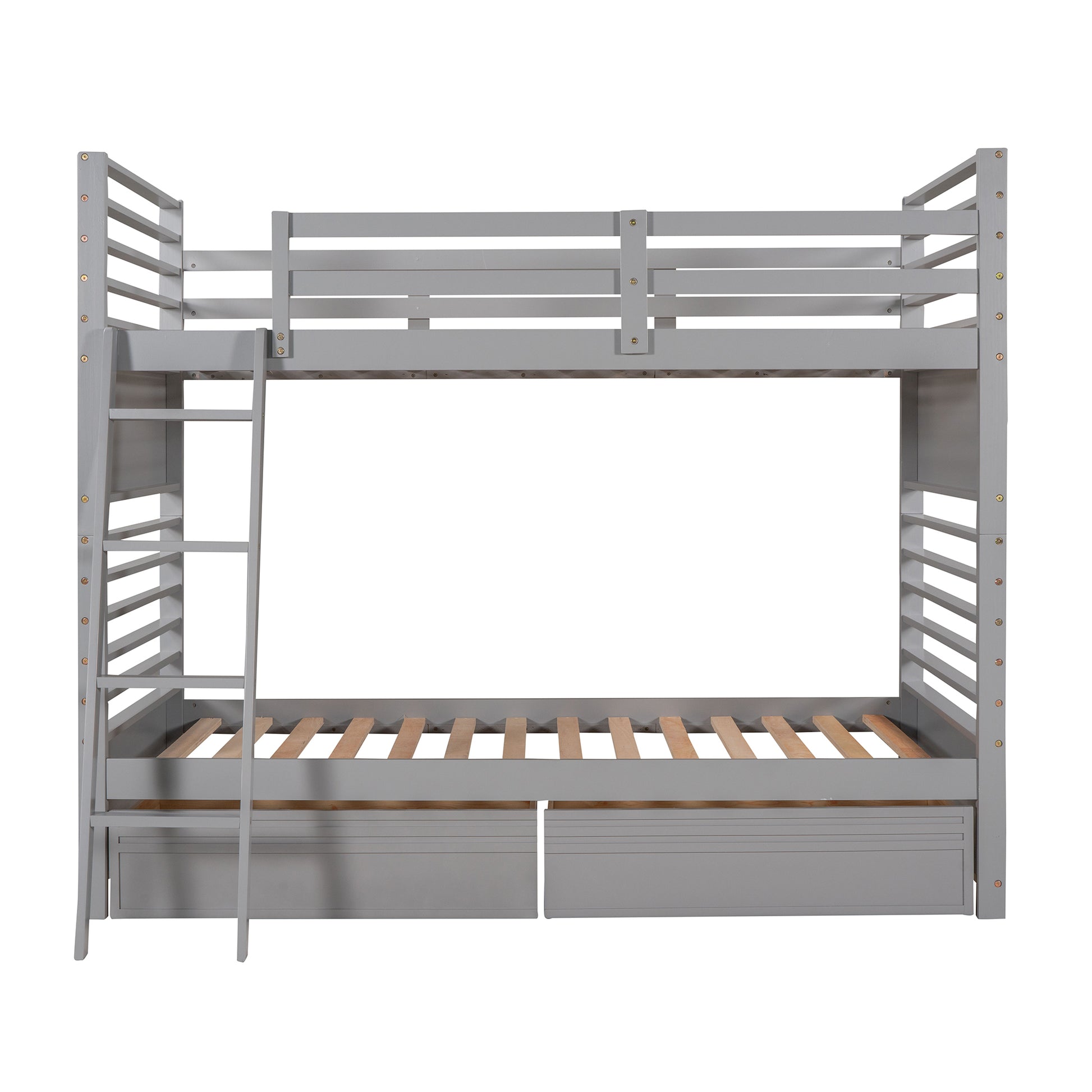 Rachel Twin over Twin Wood Bunk Bed with Two Drawers - Gray