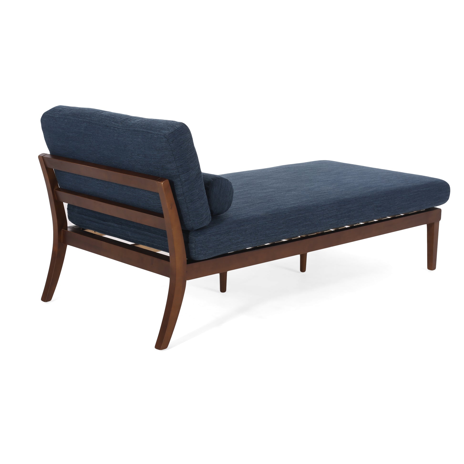 Lucille Mid-Century Modern Chaise Lounge, Blue & Brown