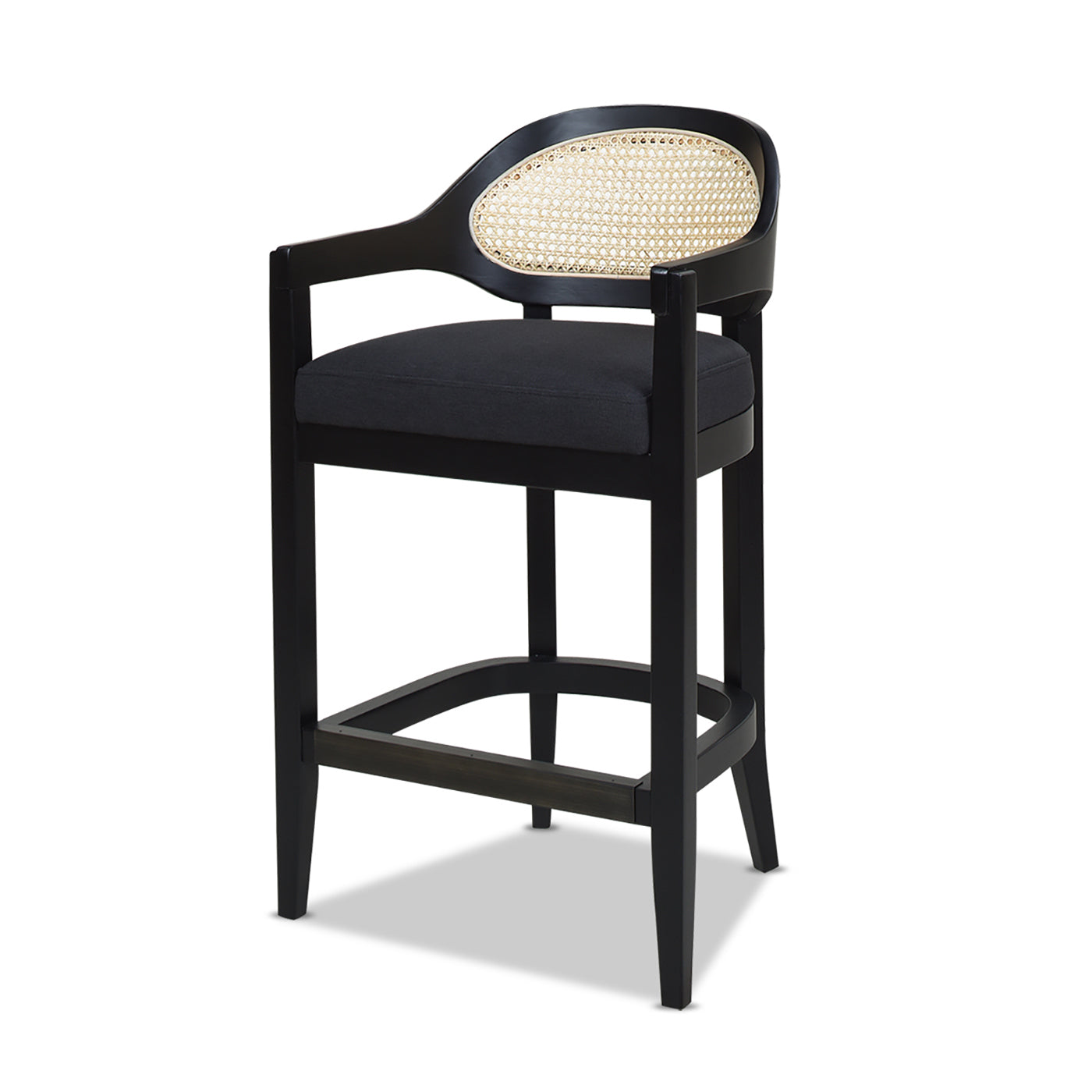 Faustine Mid-Century Modern 26' Cane Back Counter Stool, Jet Black Woven