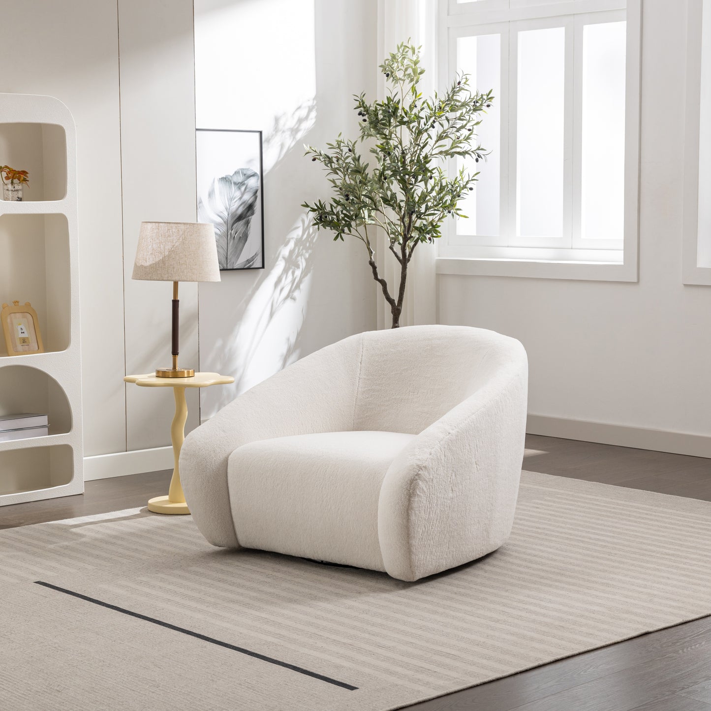 Luzern Modern Upholstered Accent Chair, 360° Swivel, OFF-White