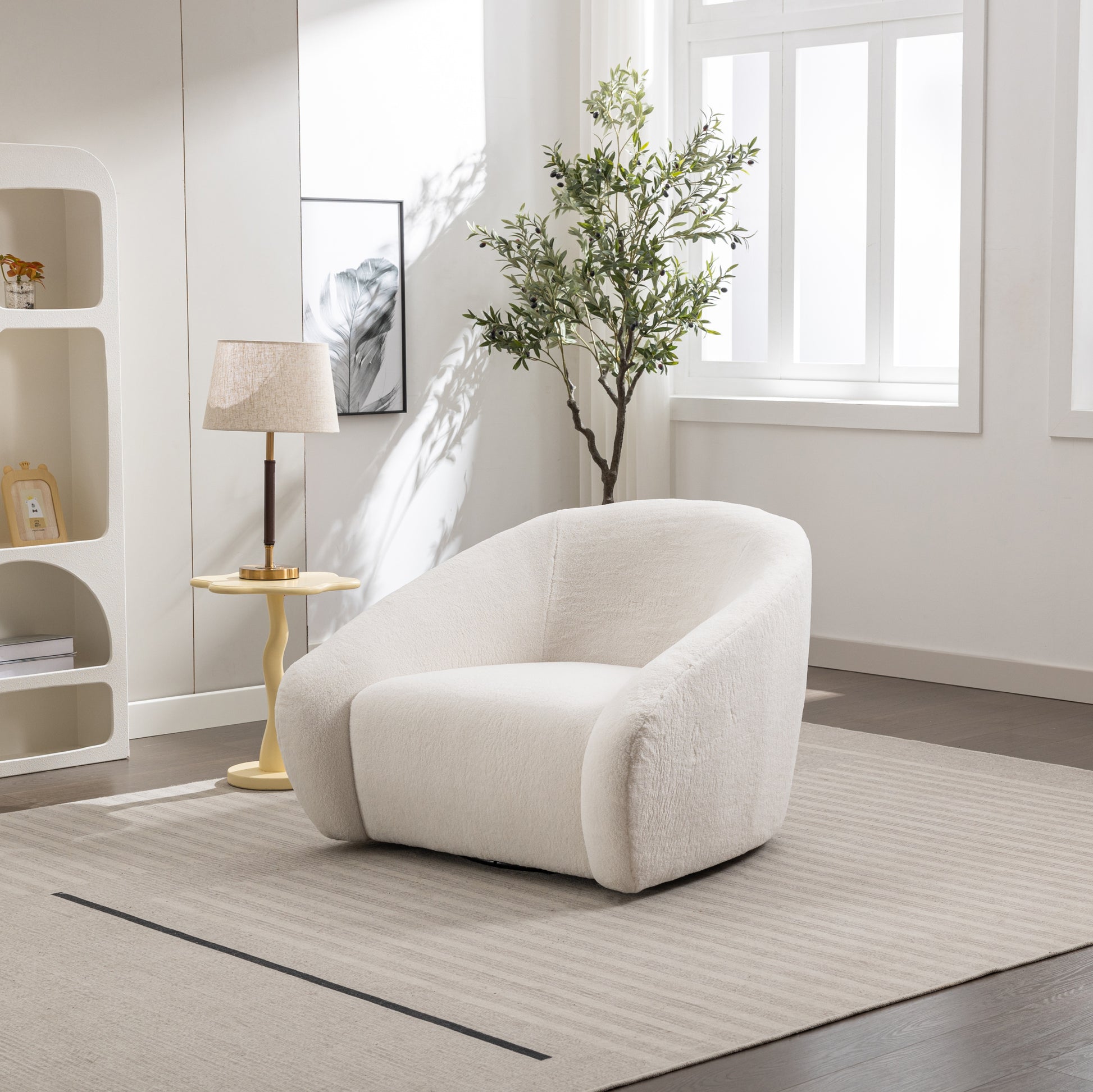 Luzern Modern Upholstered Accent Chair, 360° Swivel, OFF-White