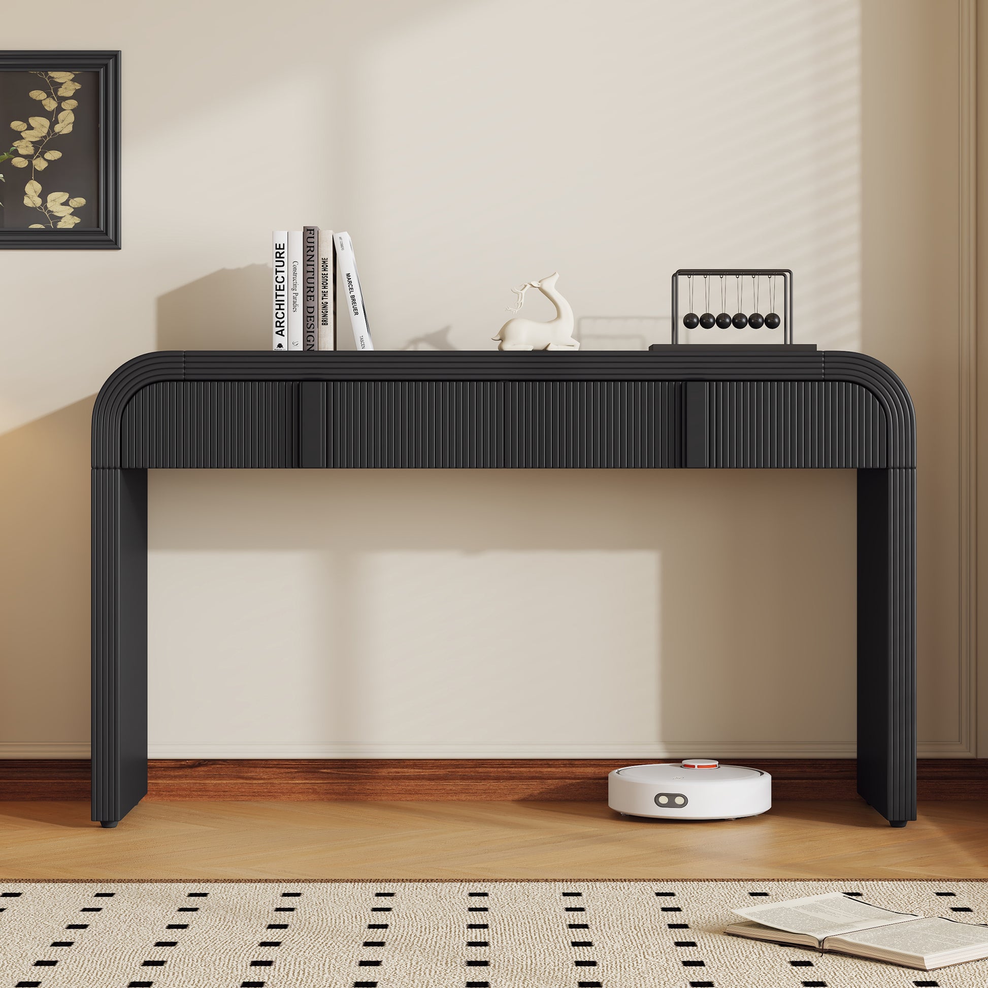 Briseis Modern Rounded Silhouette 2-Drawer Console Table, Black