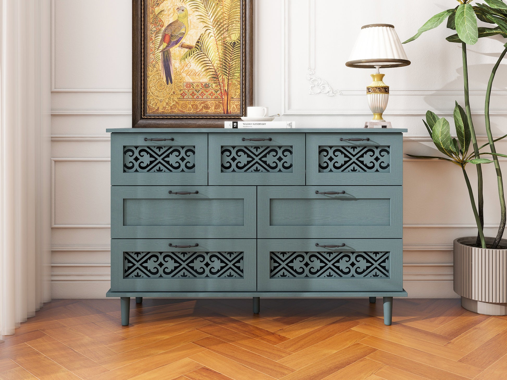 Riley Dark Green 7-Drawer Cabinet