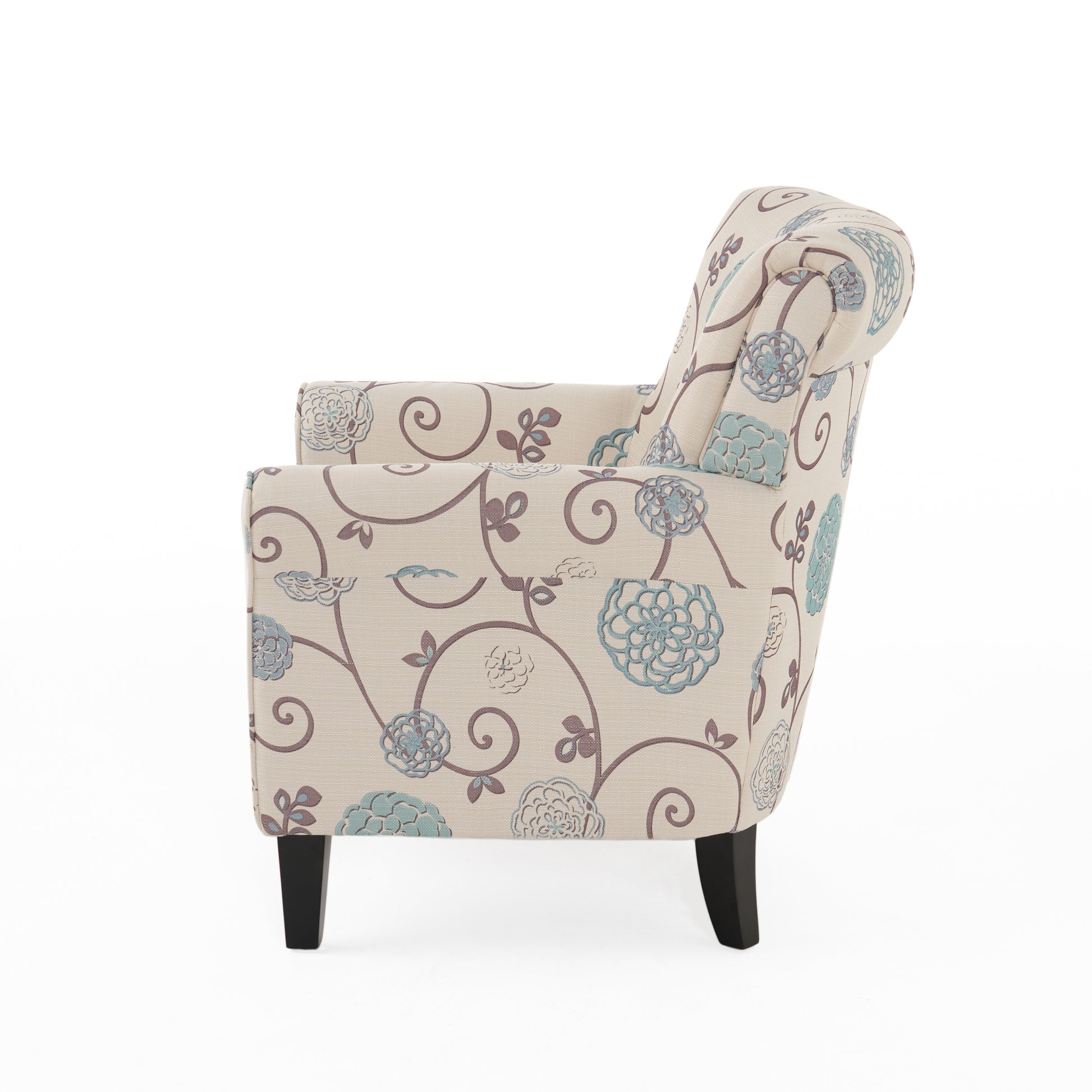 Jasmine Transitional Floral Print Club Chair, White & Blue