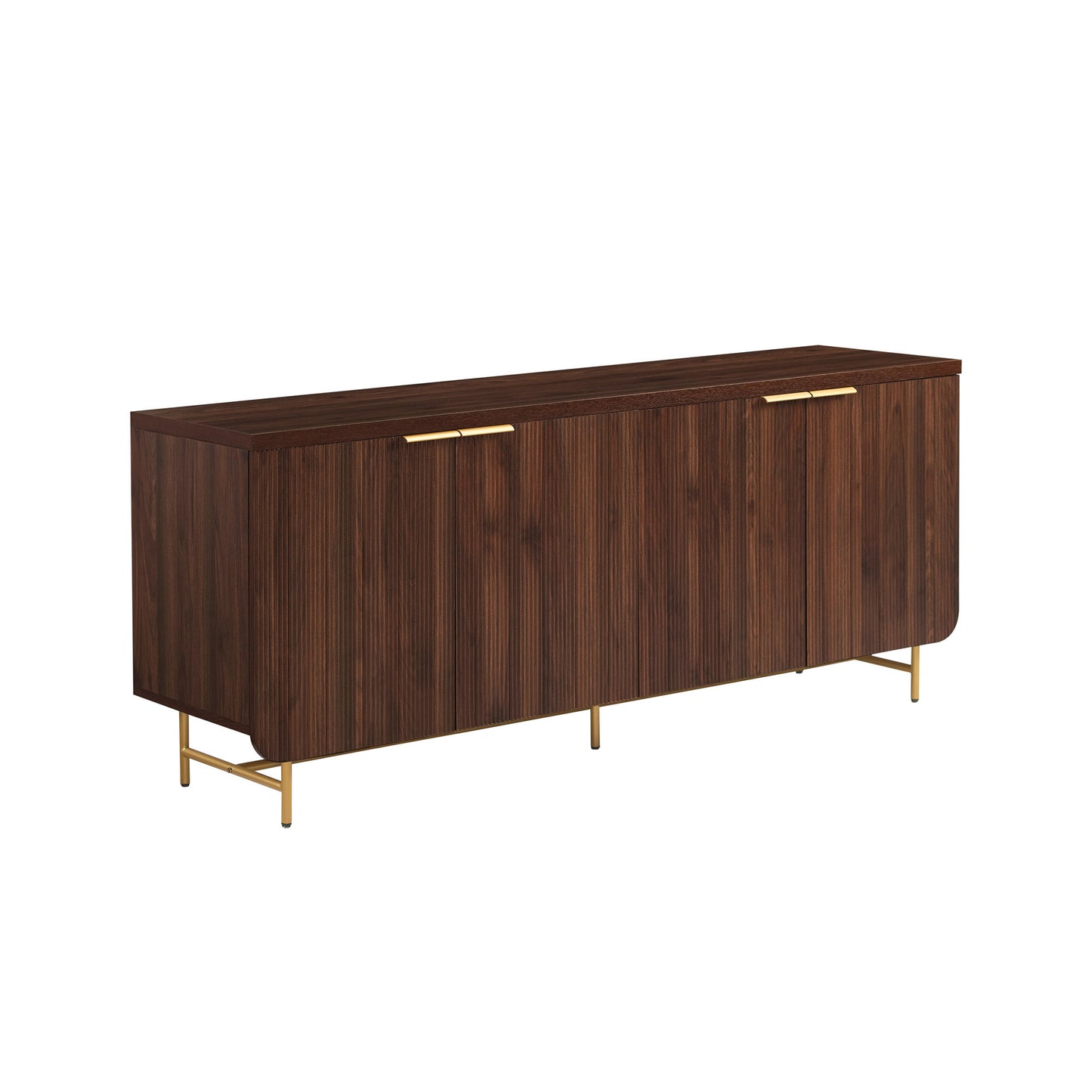 Holland Mid-Century Modern Fluted-Door Minimalist Storage Sideboard – Dark Walnut / Gold