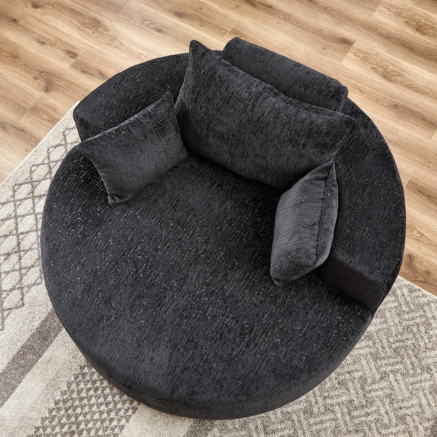 Fluffy Comfort: 55'' Chenille Black Sponge Modern Sleeper Chair for Any Space