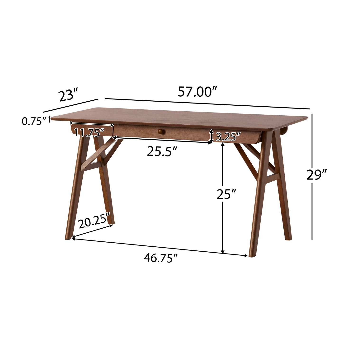 Clover Walnut Finish Mid-Century Modern Writing Desk