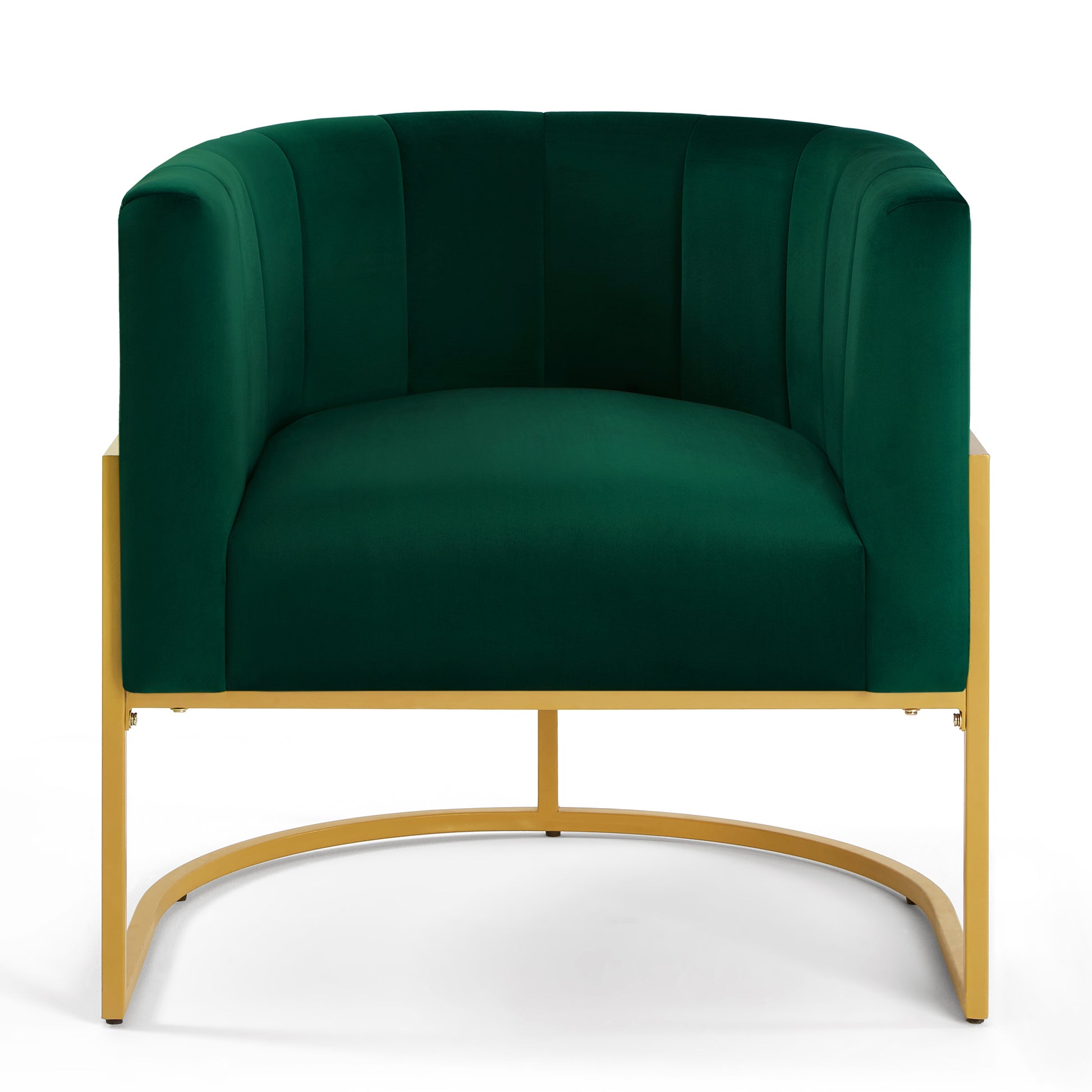 Fern Jade Emerald Upholstered Velvet Accent Chair with Golden Metal Stand and Curved Backrest